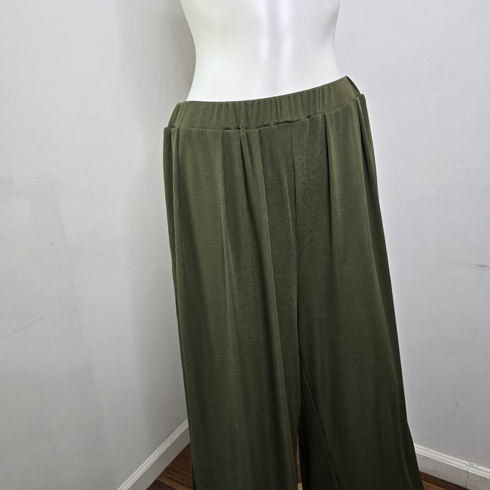 Cider Womens 1XL Ribbed Wide-leg Pant Trouser Elastic Waist Pockets Olive NWT - Picture 2 of 9